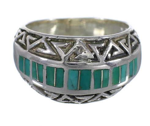 Southwestern Turquoise Inlay Water Wave Sterling Silver Ring Size 7 AX83666